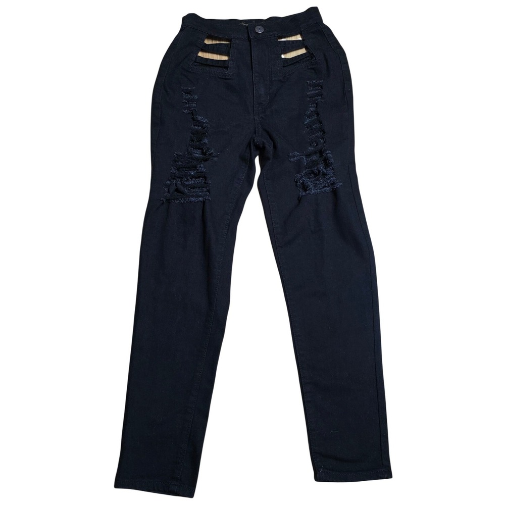Spoonjeans Ripped Cutout High Waist Denim Jeans Women's Size 9‎ Black Distressed